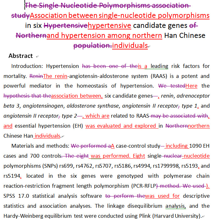 英文SCI文章中如何标注修改？